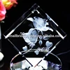 3d Laser Crystal Single Flower Rose 3d Crystal Cube for Gifts