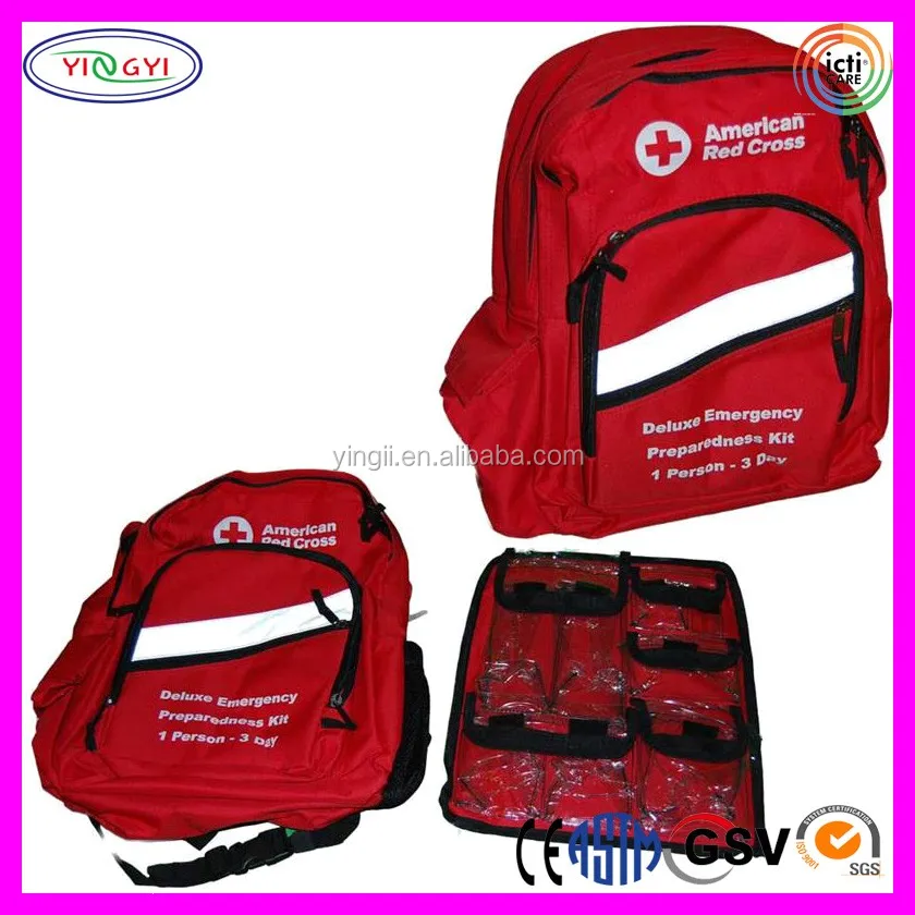 backpack with a red cross