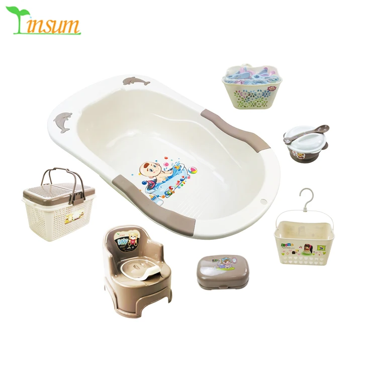 Plastic Baby Bath Tub Set 7 Pieces With Baby Potty Basket Buy Baby