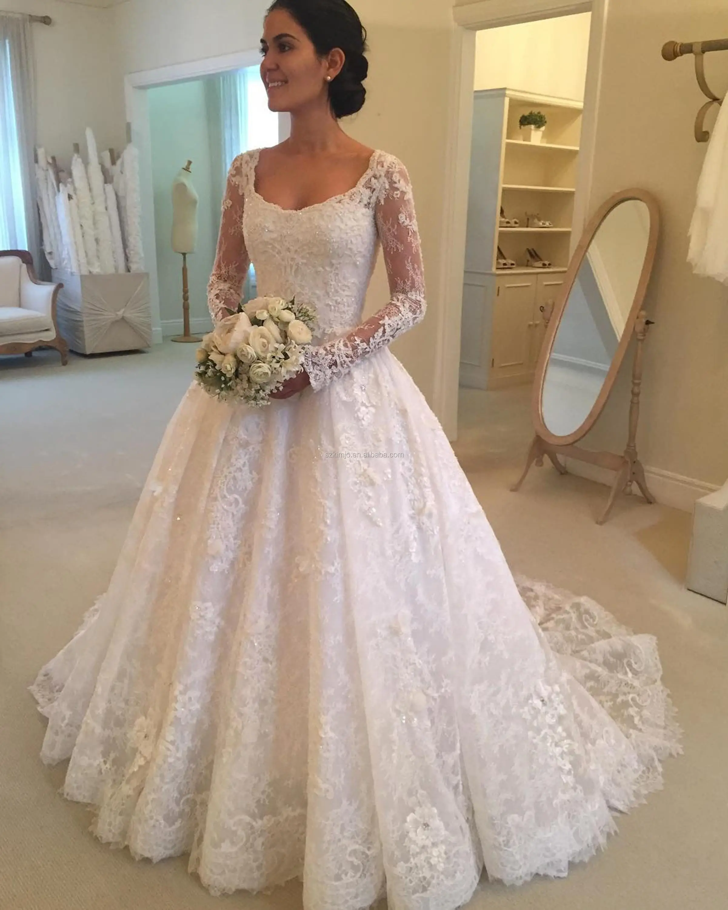 Lace Wedding Dress Patterns Long Sleeve A Line Beaded Elegant Bridal Lace Wedding Dress Patterns Long Sleeve A Line Beaded Elegant Bridal Dresses 2017
