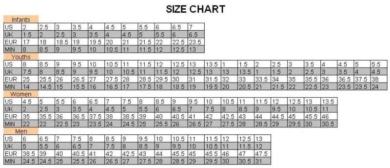 Child Ski Boot Size Chart