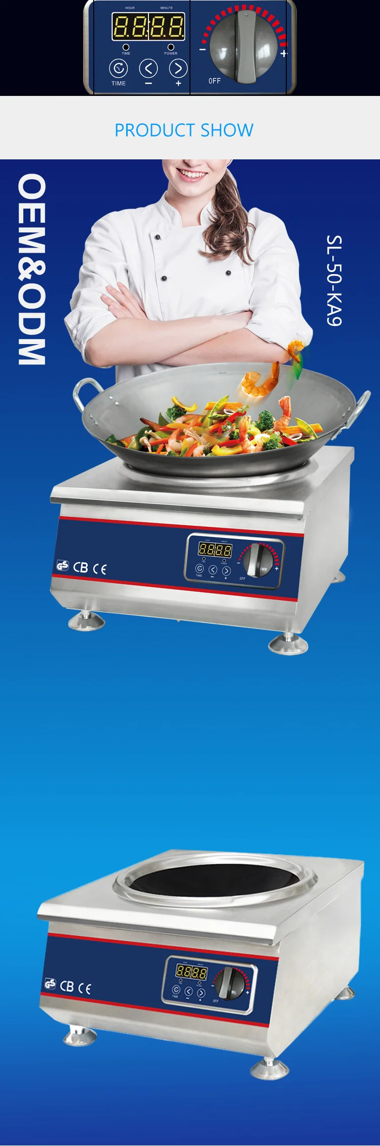 5000w 220v Stainless Steel Electric Commercial Induction Wok Burner
