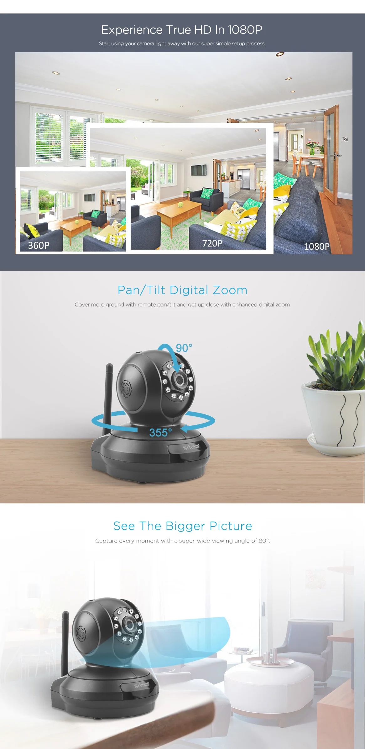 2.0MP Sricam Wireless 1080P IP Camera WiFi Home Security Surveillance Camera