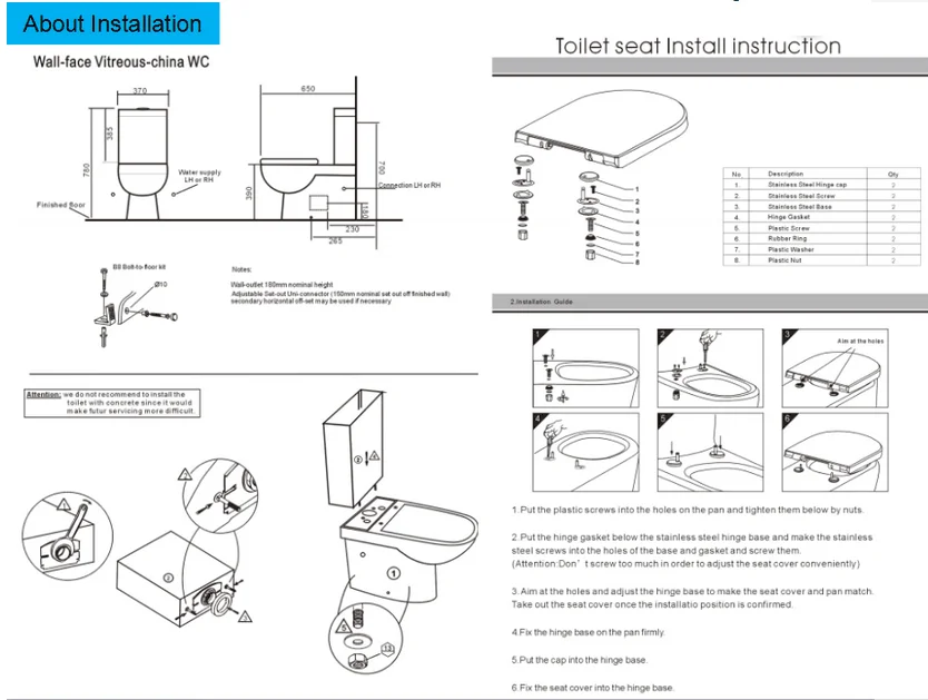 White Color Square Two Piece Toilet Western Wash-down Ceramic Toilet ...