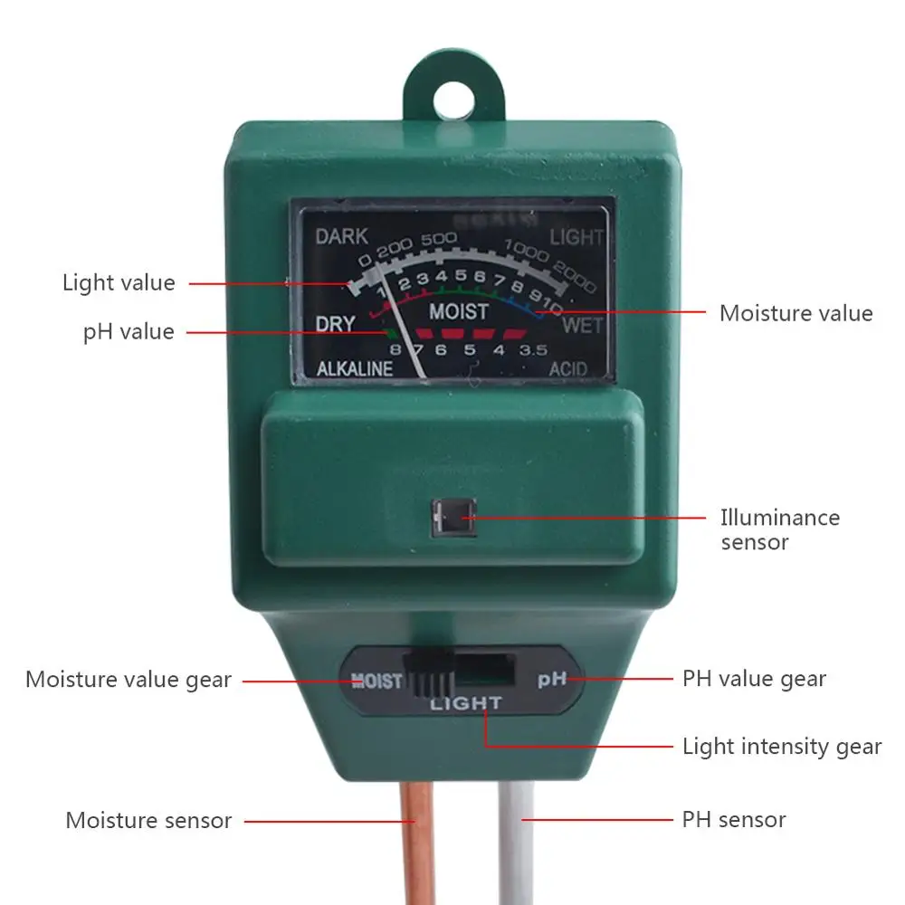 Soil Meter 3 in 1 Moisture and PH Soil Sensor PH and sunlight meter Plant Flowers Gardening monitor