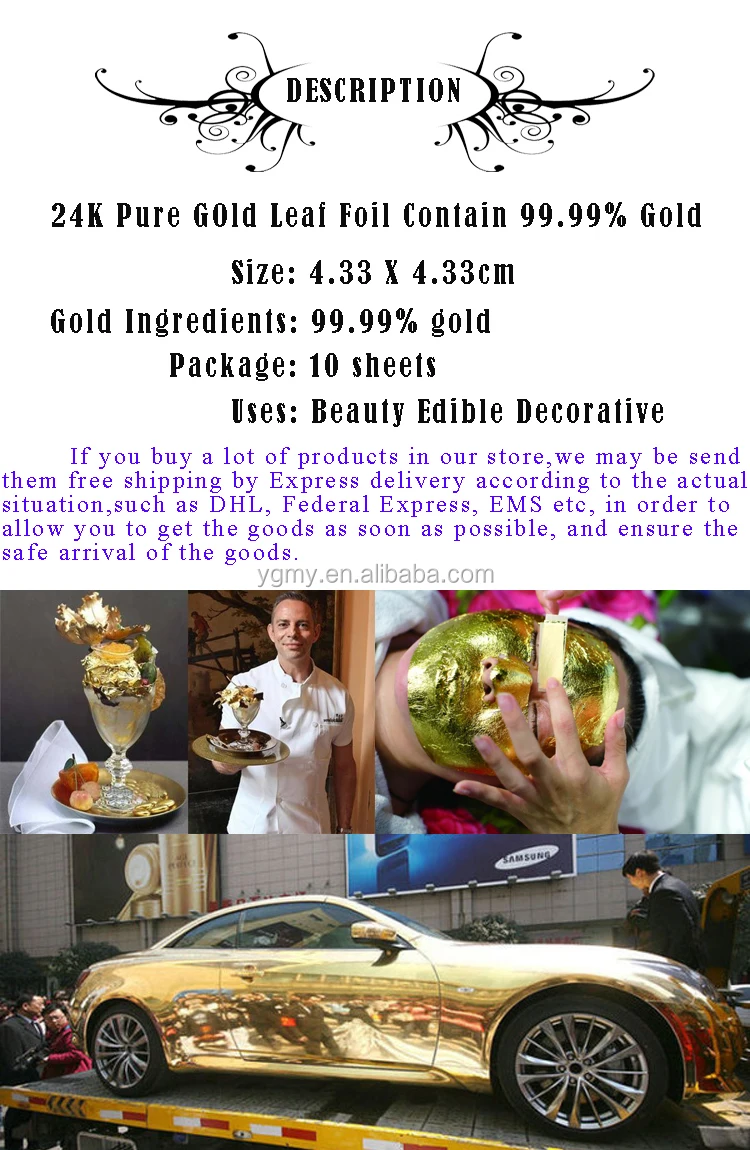 Real Gold Leaf 24k Pure Genuine Edible Gold Leaf Food Decoration 99.99