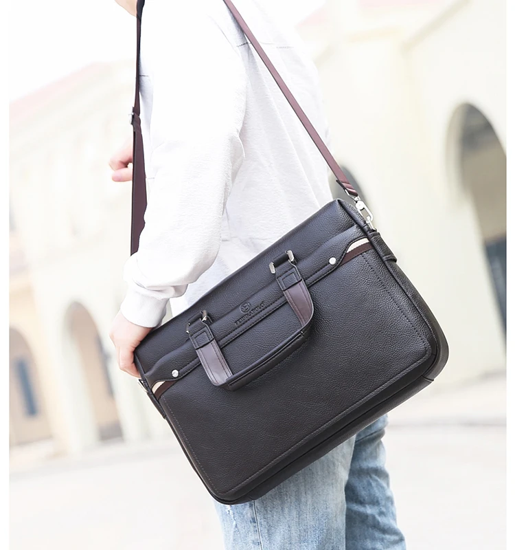 Men PU Leahter Large Capacity Cover Briefcase