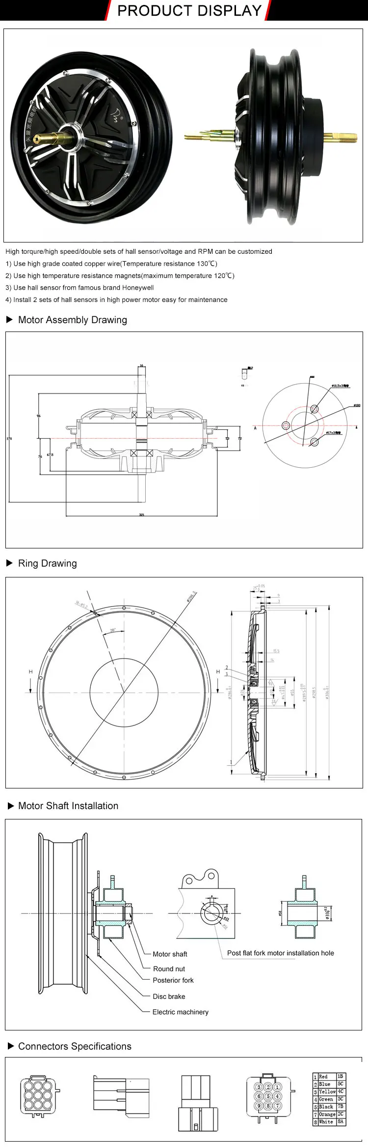 Electric Car Wheel Hub Motor 4000w 16inch Tyre Motor 96v Brushless Dc