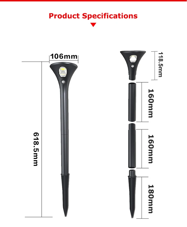 Outdoor IP65 ABS motion sensor solar lights solar path lights solar pathway lights