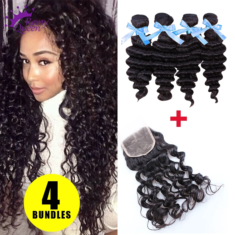 4 bundles with closure brazilian virgin hair with closure 100 Unprocessed human hair extensions brazilian hair