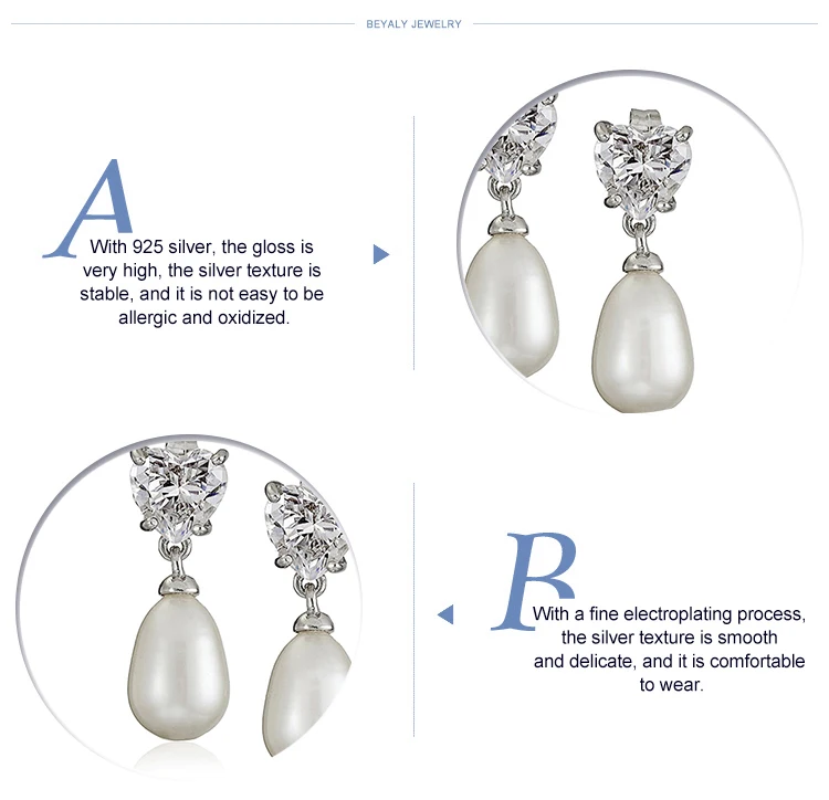 Teardrop shape gemstone silver bijoux faux pearl earrings