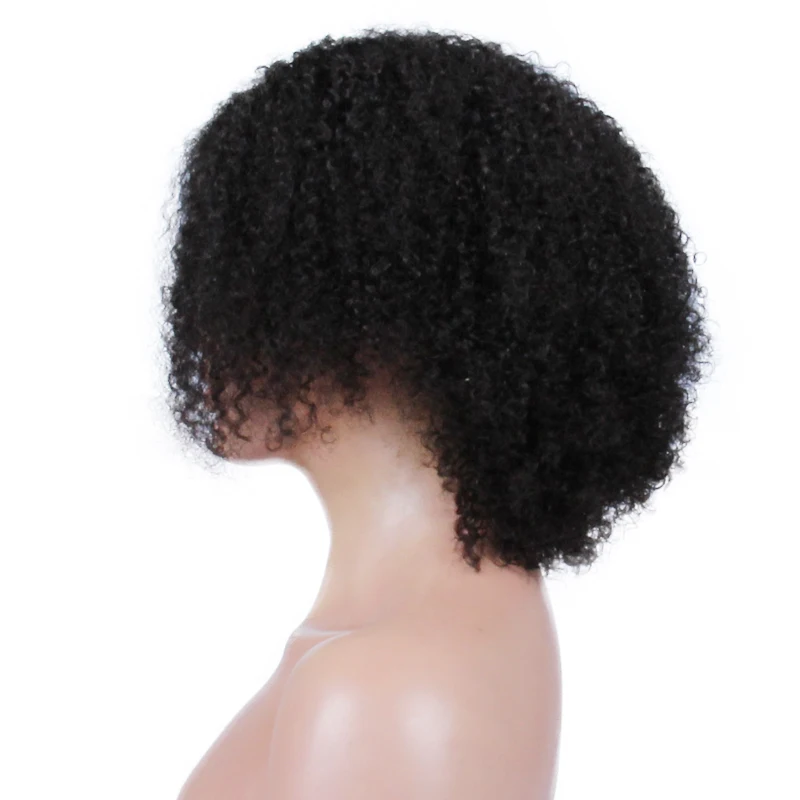 Premier Best Short Indian Remy Afro Kinky Curly Human Hair Lace Front Wig For Black Women