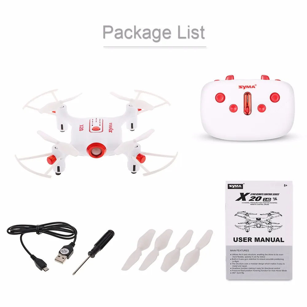RC Drone Remote Control Quadcopter Syma X20 2.4Ghz 6 Axis Headless Mode Kids Toy 