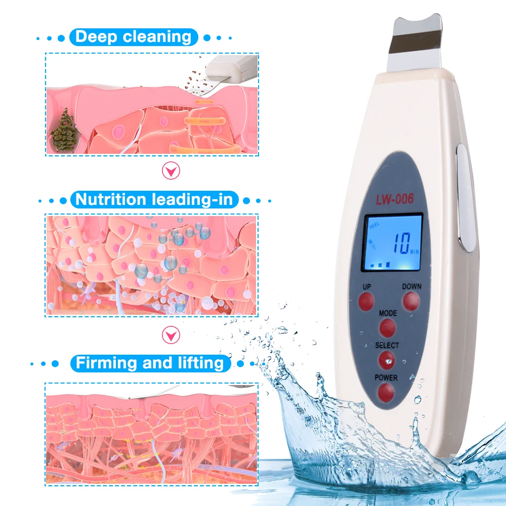 Ultrasonic Skin Scrubber Cleanser Face Cleaning Acne Removal Facial Spa Massager Ultrasound Peeling Clean Tone Lift