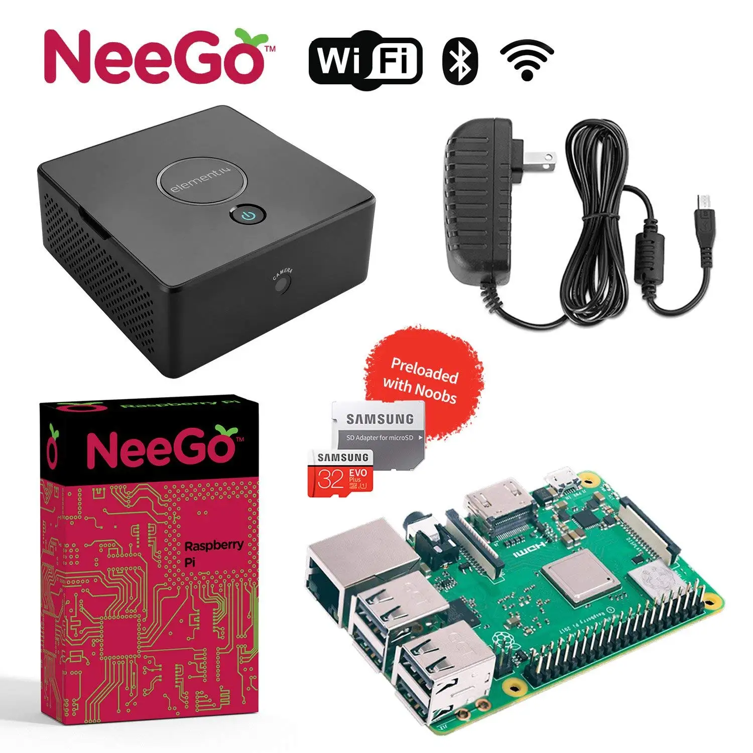 32G SD Card w//Preloaded Noobs Operating System Hat Enclosure /& 6-Foot 2.5A Power Supply NeeGo Bundle 5-Piece Build Your Own Computer Set Includes Raspberry Pi 3 B+ Motherboard Sense HAT Add-On