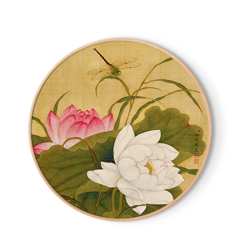Traditional Oriental Lotus Painting Art Print on Canvas