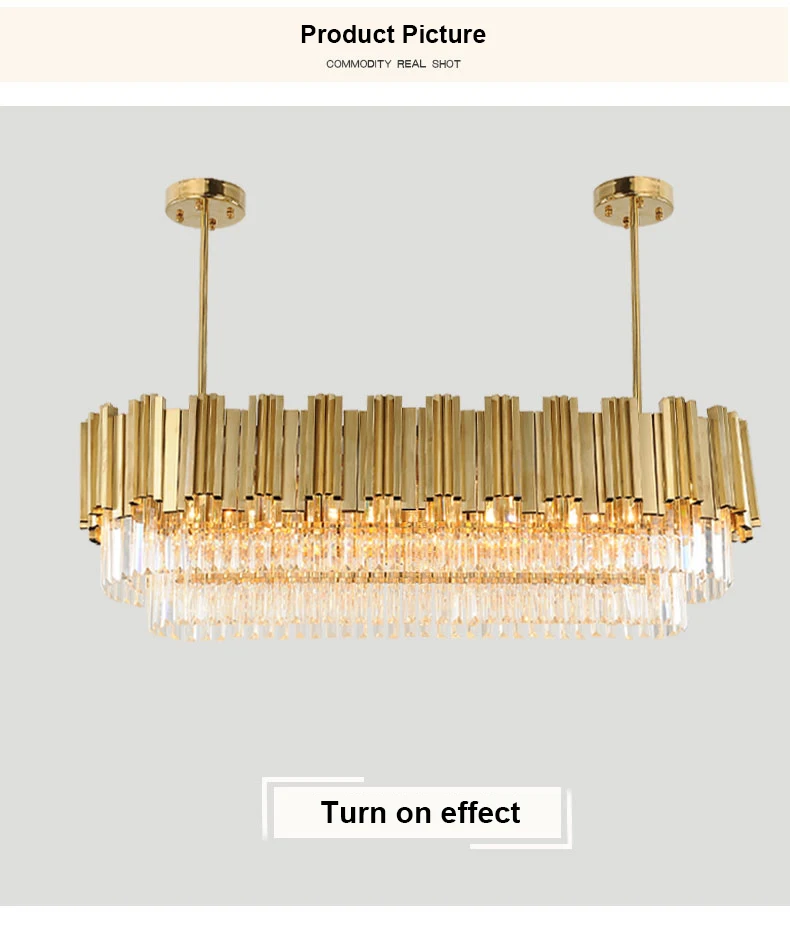 Customized Hotel Restaurant lobby ceiling decoration light Stainless steel Rectangle Superior K9 Chandelier Crystal