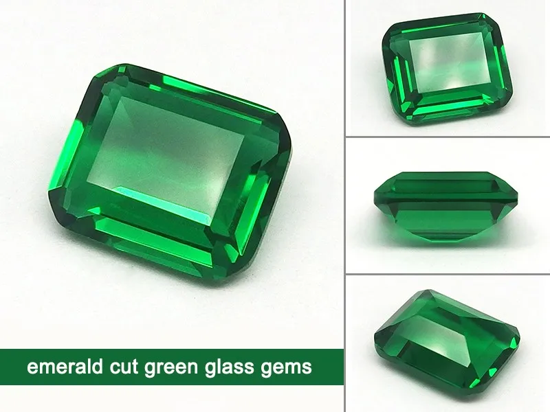Wholesale Glass Gems Bulk Emerald Cut Green Gemstone Loose Glass Gem