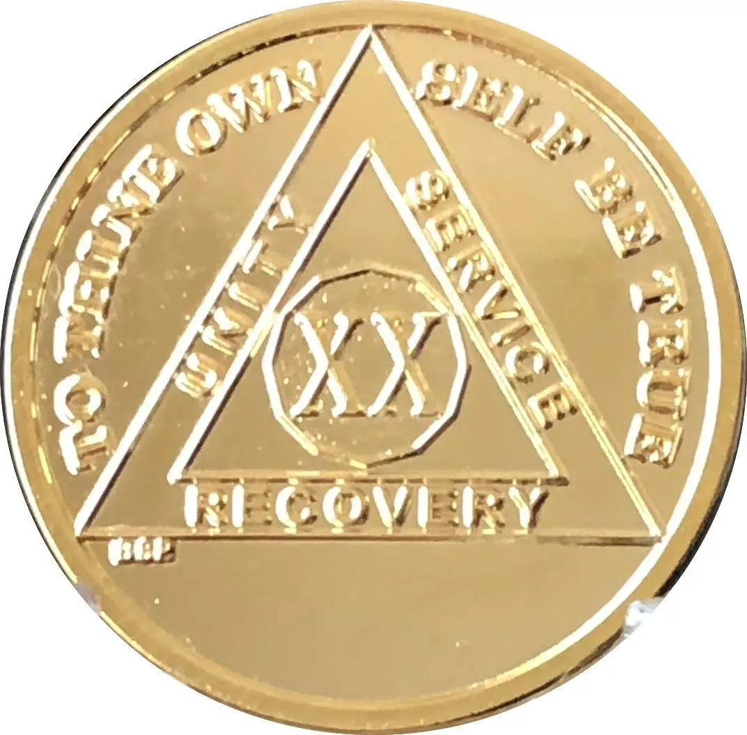 25 Year Mandarin Red AA Alcoholics Anomymous Medallion Chip Coin Gold Tri Plated