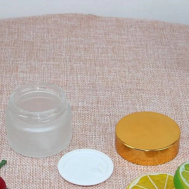 50g clear frosted matte surface glass cream jar with gold lip