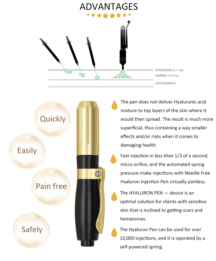 luxury 3&5 ml hyaluronic acid dermal filler serum needle-free injector pen