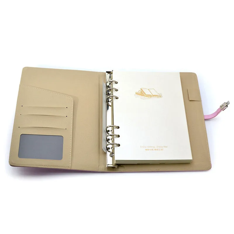 A5 Pu Leather High Quality 6 Ring Notebook Colorful Notepad With Metal