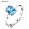 LUOTEEMI Wholesale Sky-blue Topaz bling bling Rectangle Fine Rings With 100% 925 Sterling Silver Wedding Party ring For Women