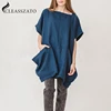 OEM Design Ladies Breathable linen blouse clothing women Blue Linen short sleeve Tops and blouses