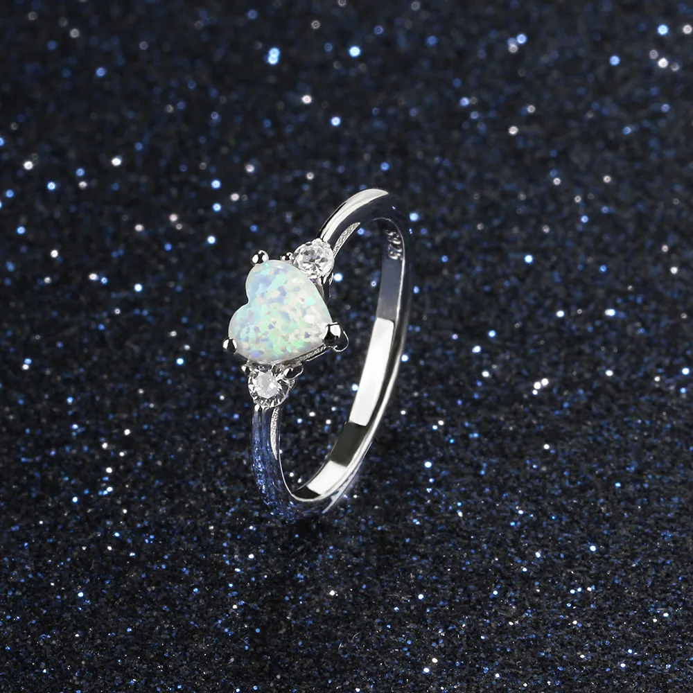 heart ring 925 Sterling Silver Engagement rings heart shape opal ring for women