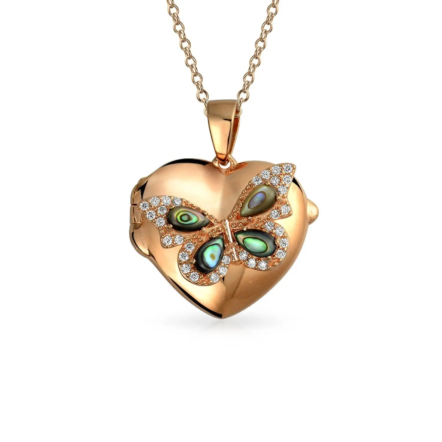 Antique Rose Gold Locket Find Deals Get Quotations Engravable Abalone Shell Cz Erfly Heart Shpaed Locket Pendant Rose Gold Plated Necklace 18 Inches