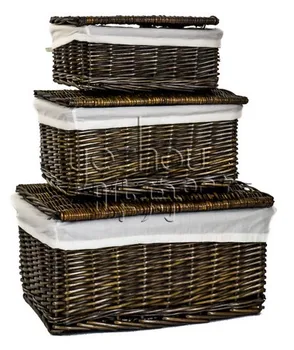 Natural Brown Wicker Lidded Hamper Kitchen Storage Basket With White Natural Brown Wicker Lidded Hamper Kitchen Storage Basket With White Lining
