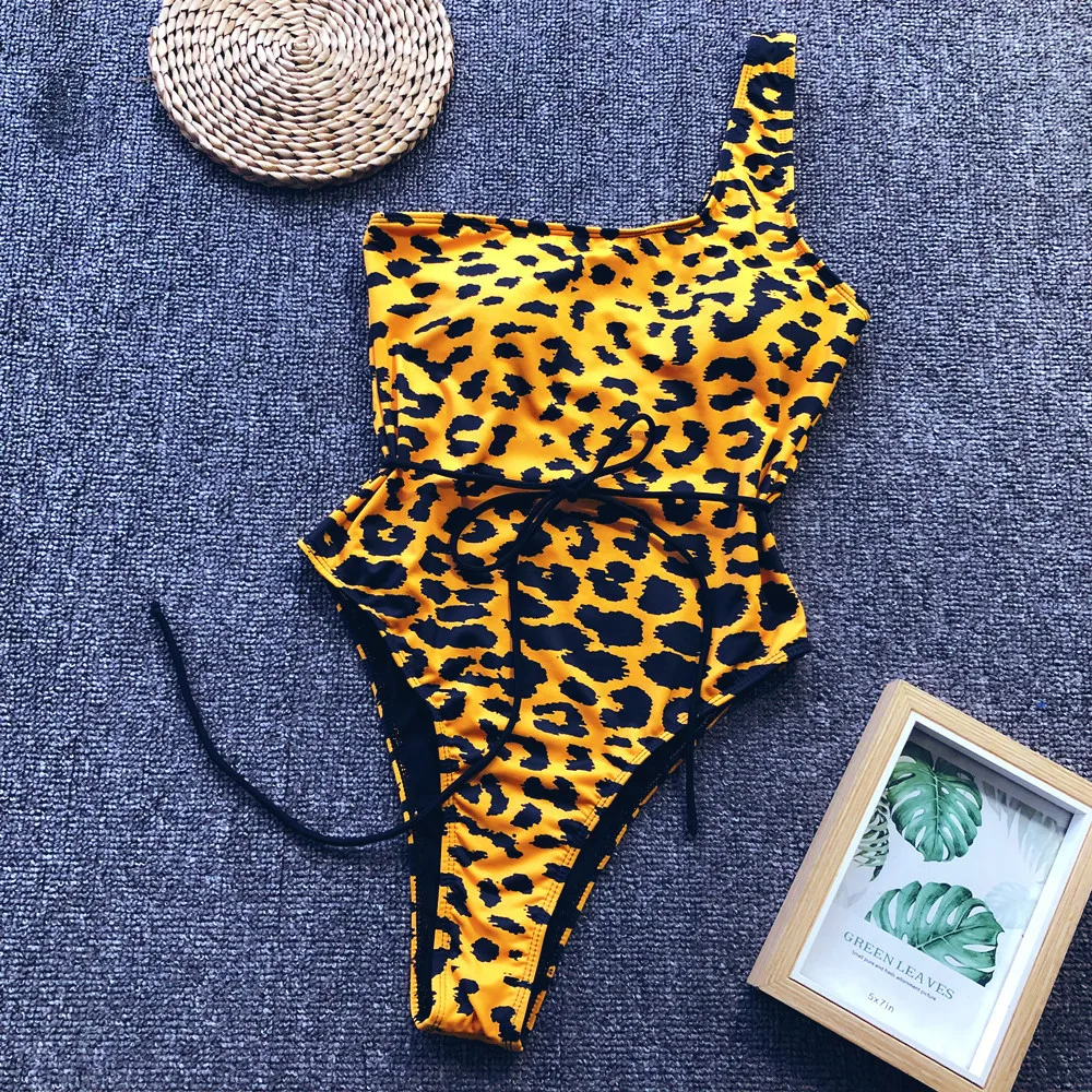 2019 Aliexpress Popular On Sexy Women Swimsuit One Shoulder Leopard ...