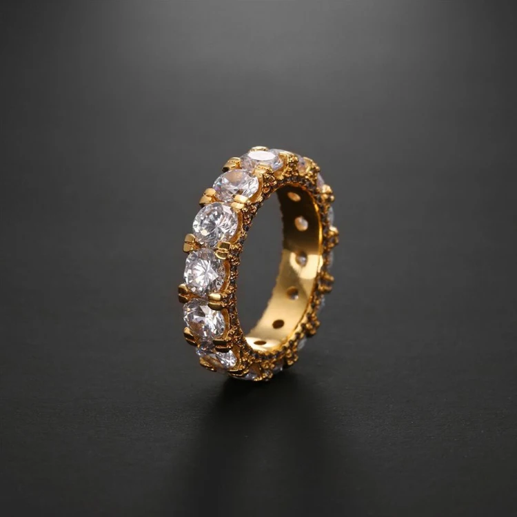18k Gold Finish Gemstone Cz Men Finger Rings For Bling Hiphop Jewelry