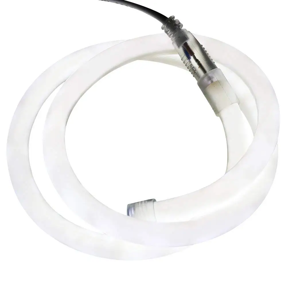 XUNATA 6.6ft LED Round Neon Rope Light, DC 12V Flexible 360 Degree LED Neon Strip Lights, 240 Units LED Waterproof Neon Rope Light for Decoration(White)