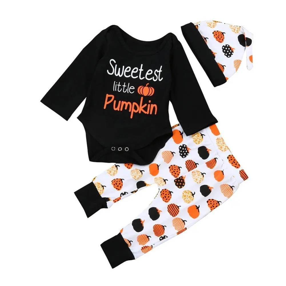 Halloween Baby Girls/Boys Clothes, Leewa@ Lovely Infant Long Sleeve Pumpkin Romper with Pants And Hat Outfits Set 3PCS