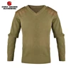 Khaki V Neck Woolen Men Quality Pull Over Epaulette Military Sweater