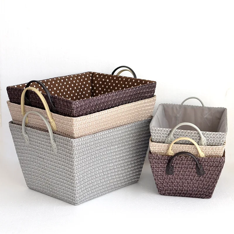 Rectangular Handwoven Straw Storage Basket For Shelves And Home