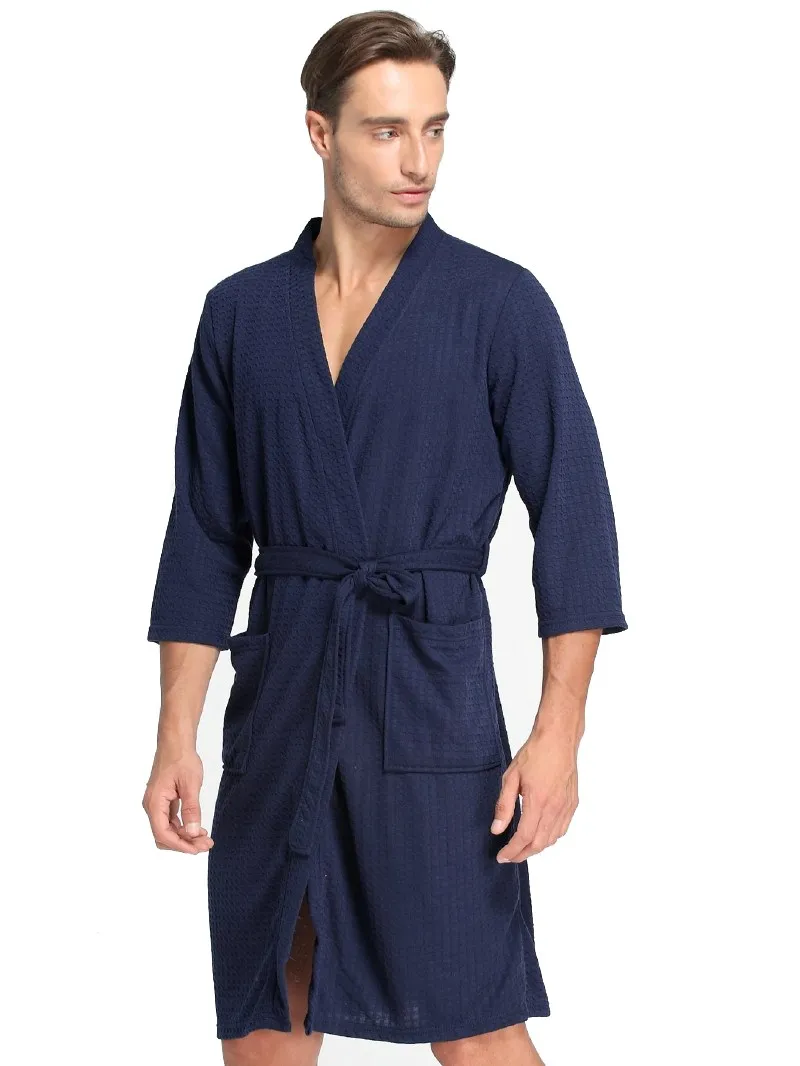 100% 棉男士针织长款浴袍