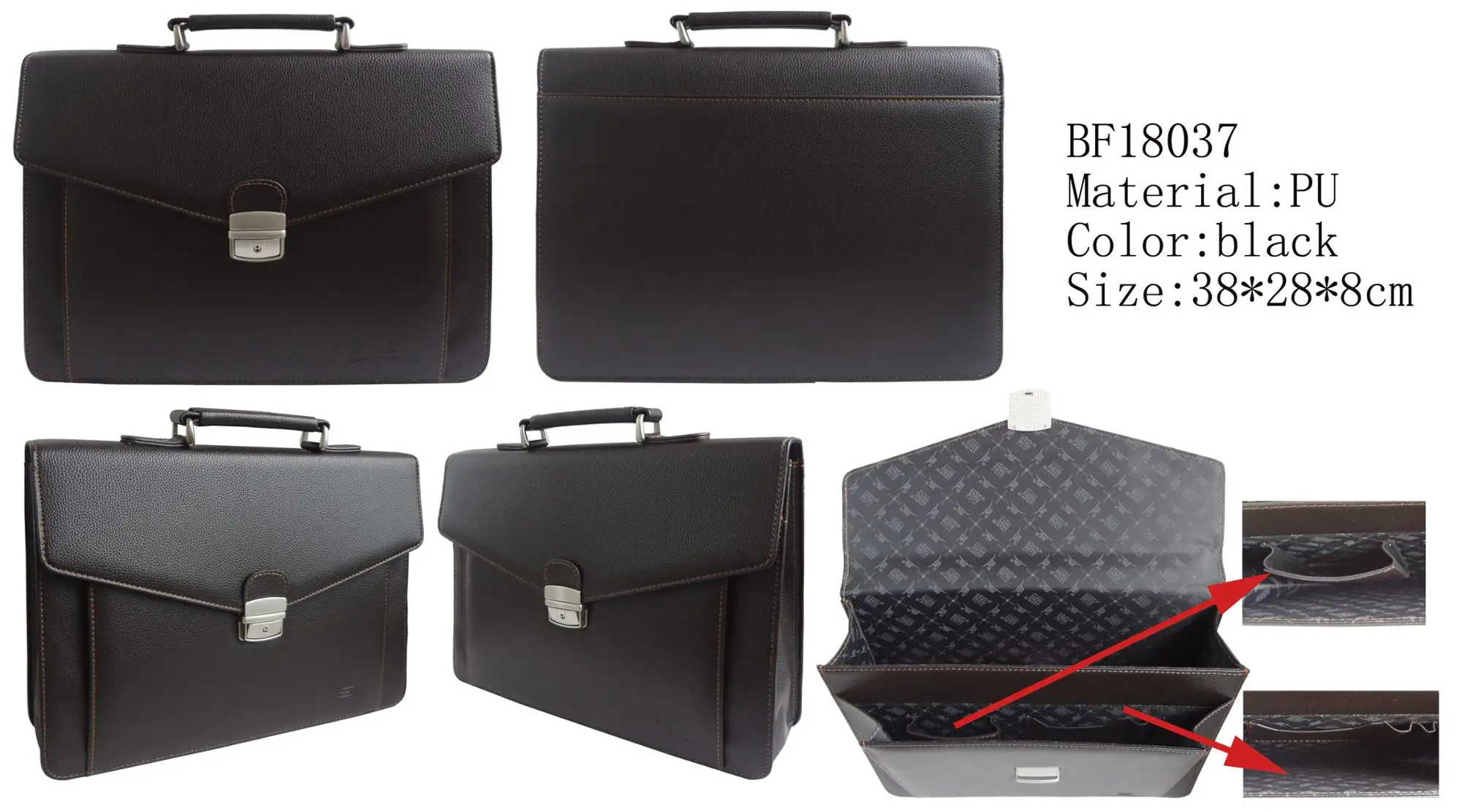 Custom Brand Logo Men Pu Leather Black Lawyer Bag Business Briefcase