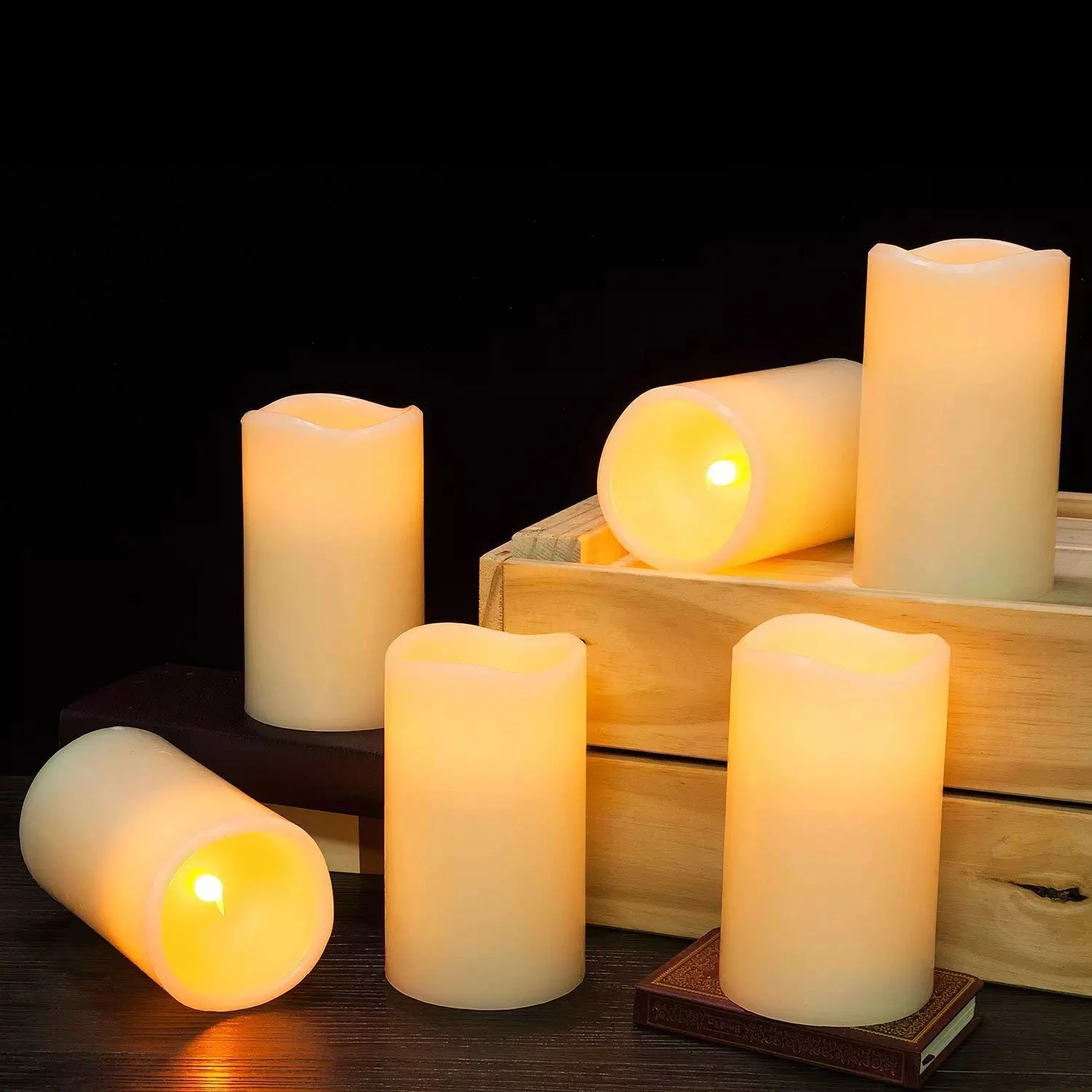 D3s5 Flameless Candles Set Battery Operated Led Pillar Moving Flame