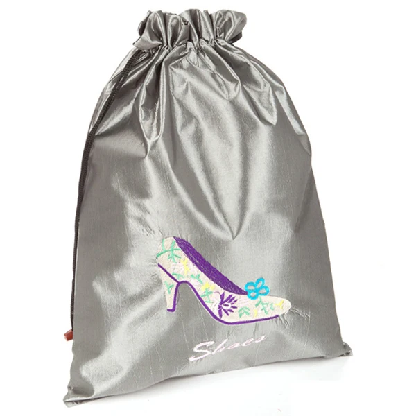 Custom Embossed White Silk Satin Drawstring Dust Shoe Bag Oversized Large Laundry Storage String Pouch Sack With Print Logo