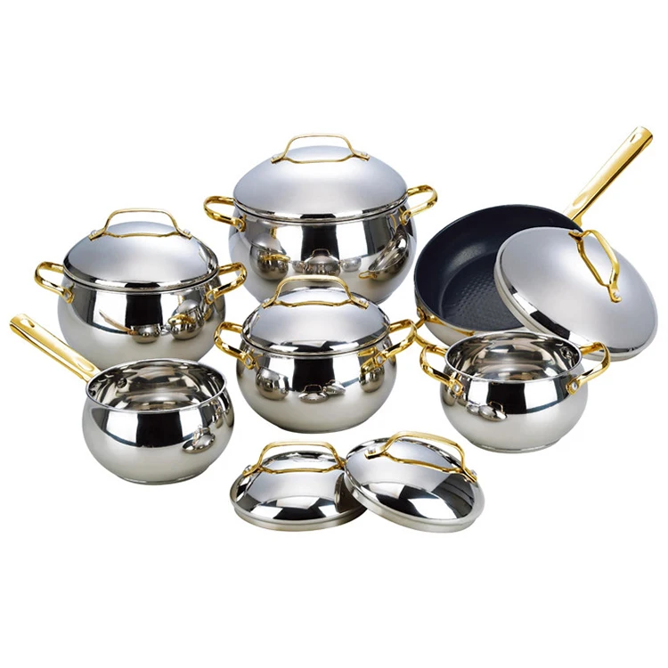 Factory 12pcs Goldplated Knob And Handle Stainless Steel Cookware Set Buy Cookware Set With