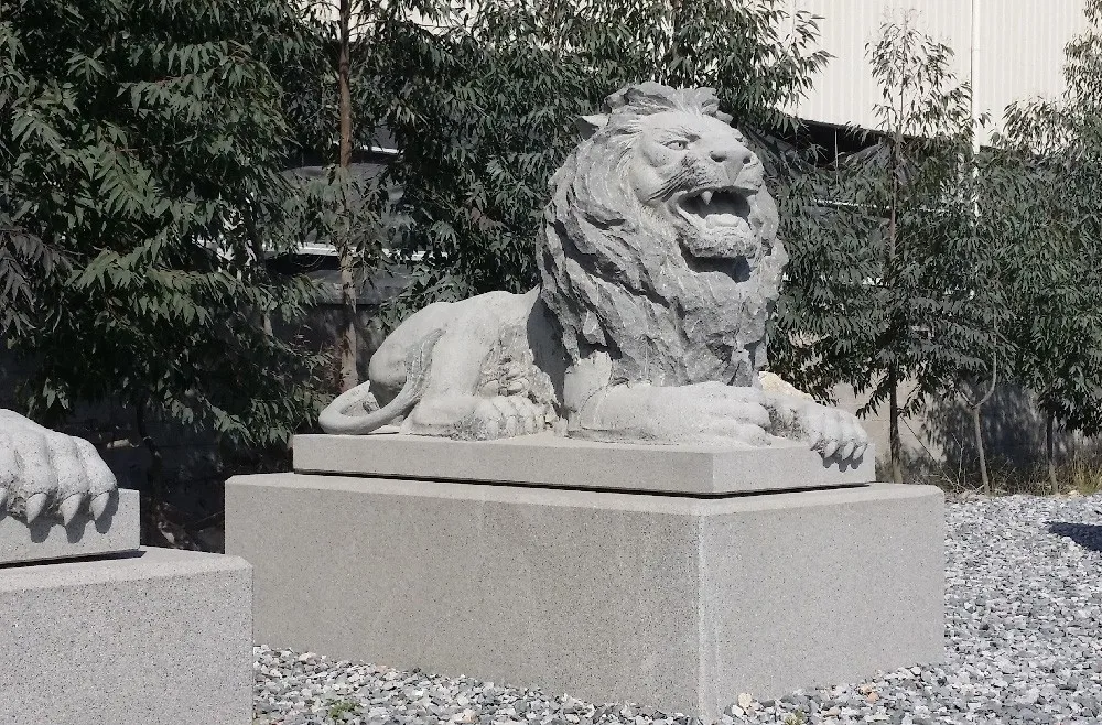 GAB618 Black Basalt Life Size Lion Statue