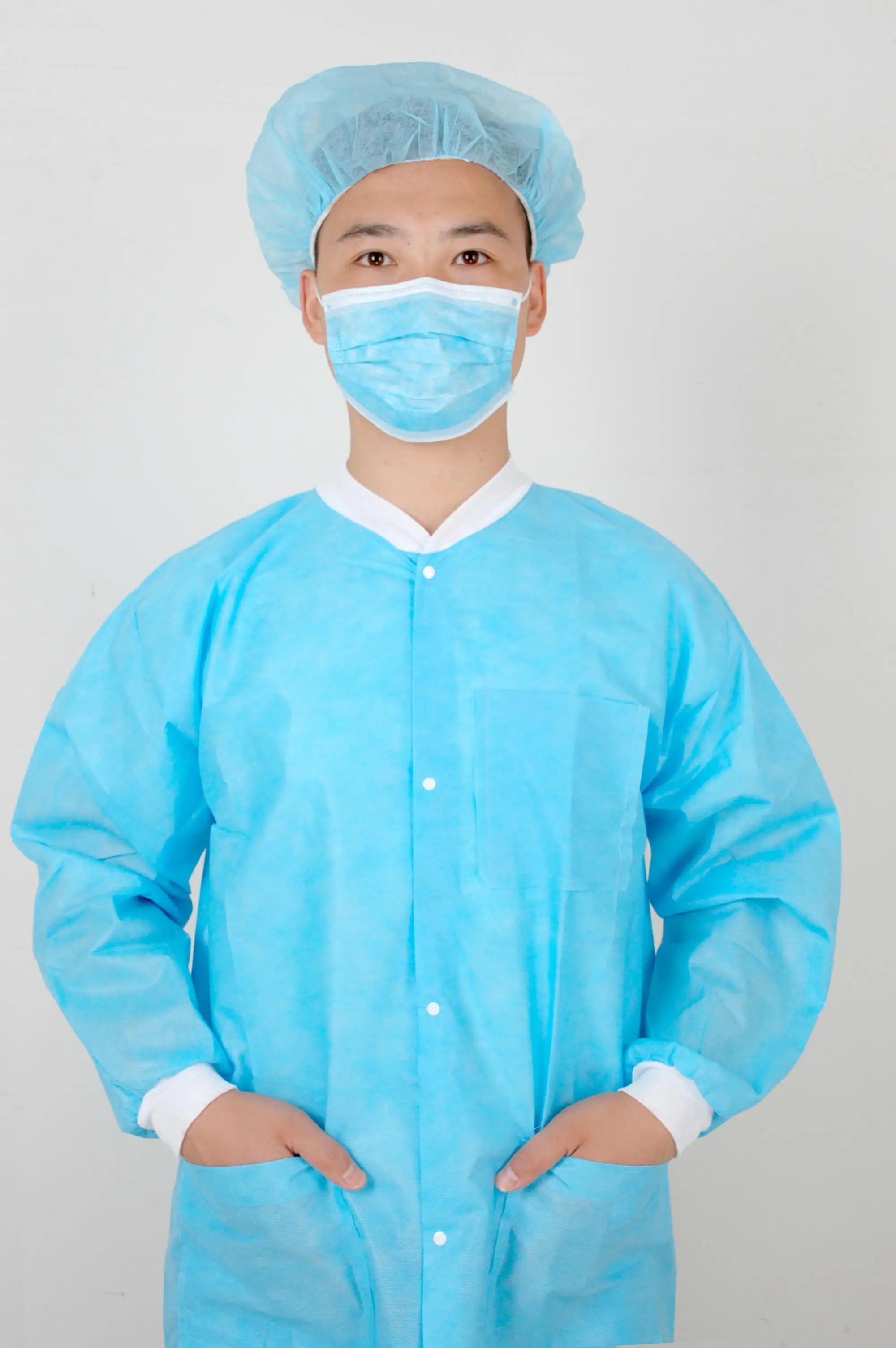 Long Sleeve Non Woven Collar Disposable Doctor Lab Coat Unisex Lab Coats Disposable Dental Lab
