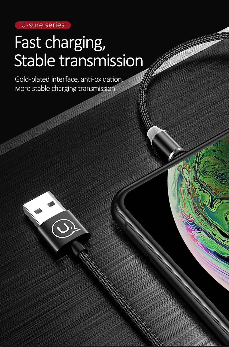 USAMS SJ292 Nylon Braided 2.1A fast charge Magnetic USB data transfer cable for iPhone