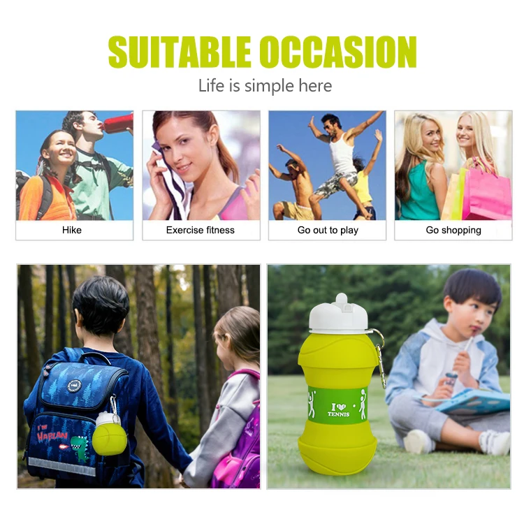 New Product Ideas 2019 Motivational Healthy Silicone Collapsible Sport Water Bottle With Spout