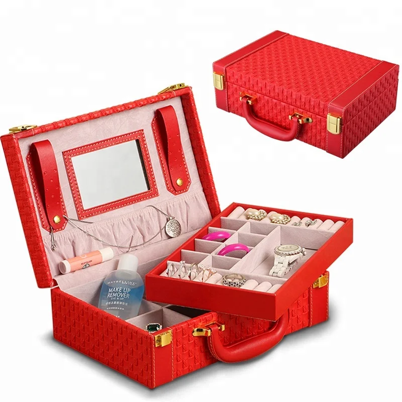 Elegant Portable Carrying Handmade Pu Leather Organizer Box Jewelry