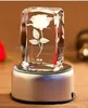 Free Shipping Cheap Rose 3D Laser Crystal Cube With LED Light Base For Home Decoration