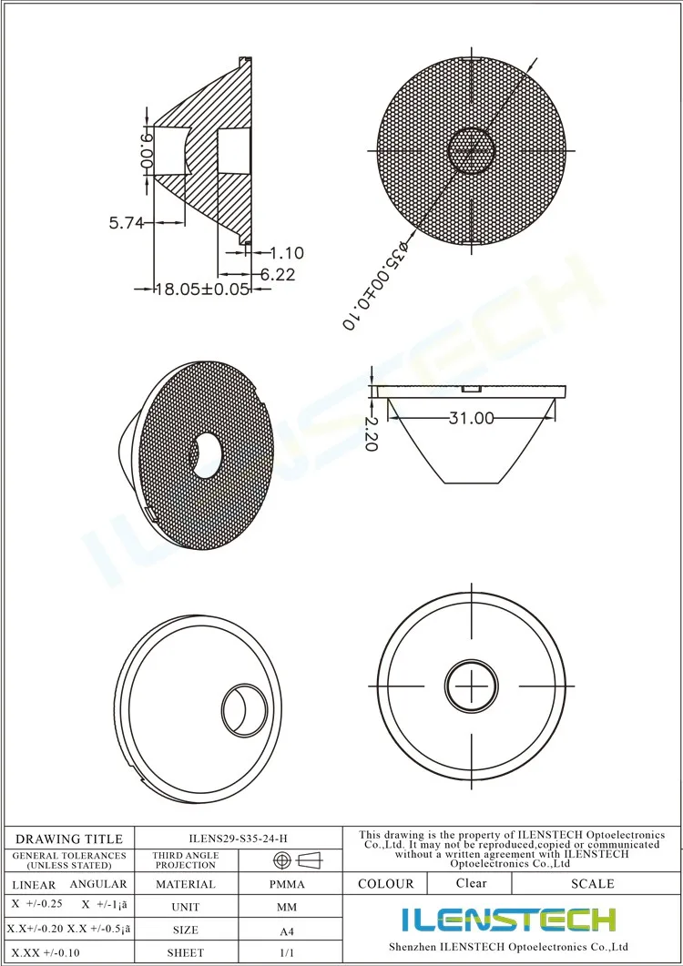 35x17.8mm led single lens 24 degree rgb led lens