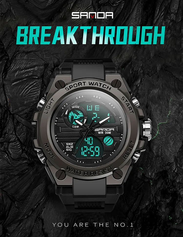2019 New Fashion Sanda Man Sports Watches Japanese Movement Digital Men 
